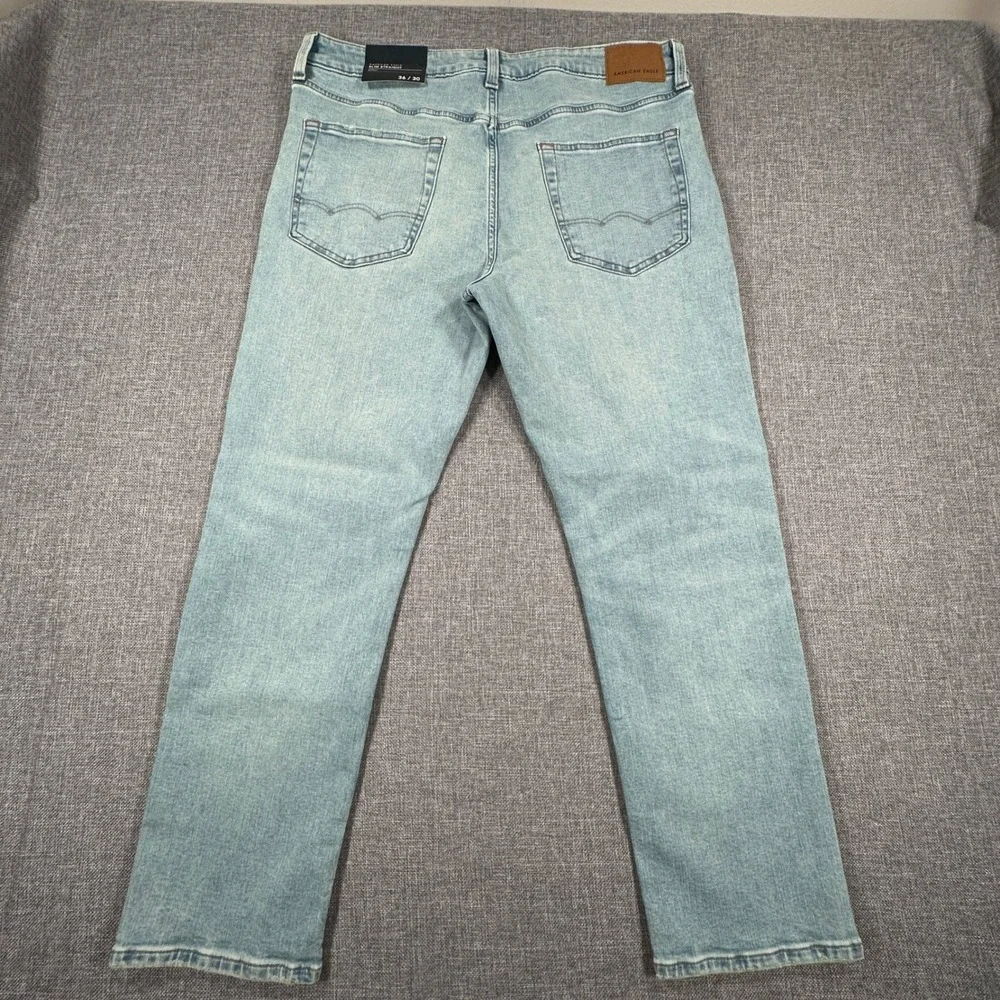 American Eagle AE Slim Straight Jeans Mens 36x30 Light Blue Airflex Stretch NEW